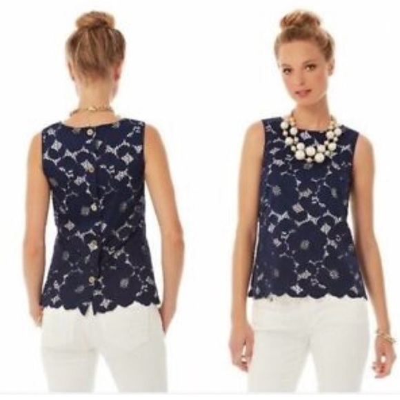 Lilly Pulitzer “Iona” Navy Top SZ S - Picture 2 of 11